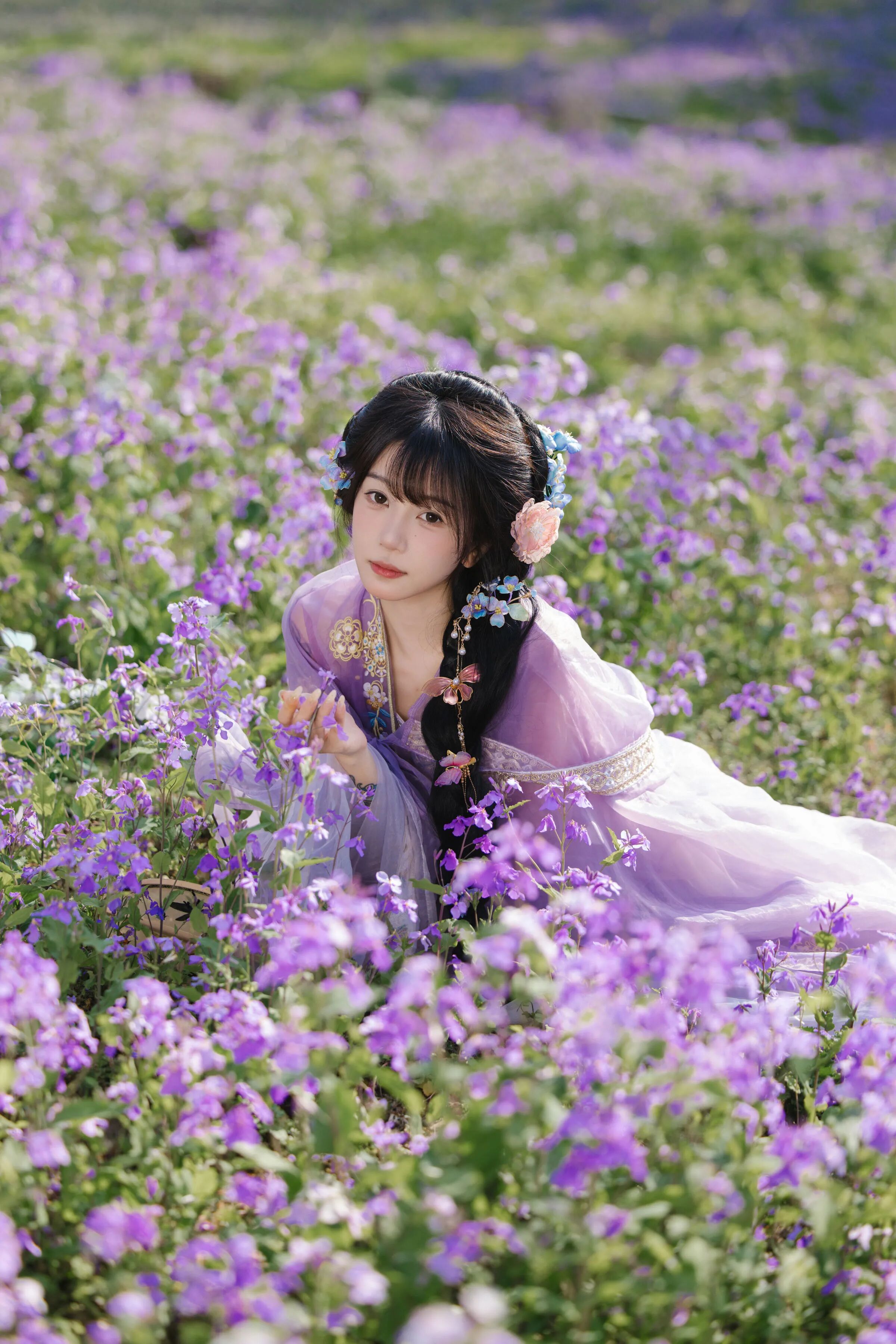 紫色花海｜淡紫汉服花伞团扇拍出仙气古风 - 第4张