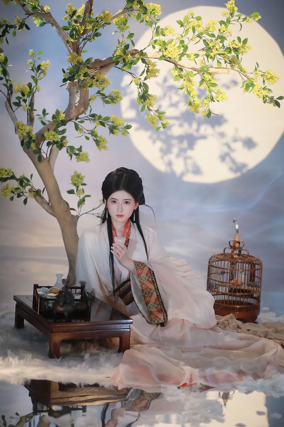 米色汉服+月桂树影,室内国风场景拍出温柔月下氛围感 - 第2张 - 汉服颂 米色汉服+月桂树影,室内国风场景拍出温柔月下氛围感 - 第2张