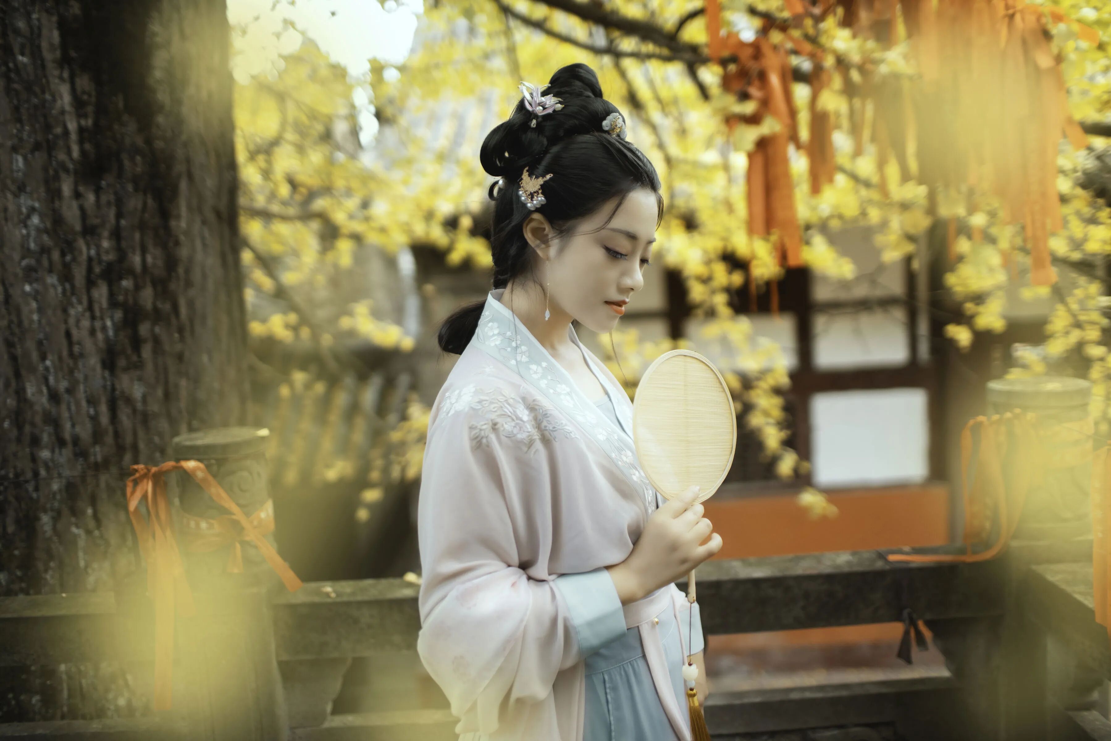 【汉服写真】浅粉渐变入古刹:银杏飞檐下,宋制书卷气落满秋 - 第3张 - 汉服颂 【汉服写真】浅粉渐变入古刹:银杏飞檐下,宋制书卷气落满秋 - 第3张