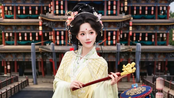 【汉服写真】横店宋韵仕女图：纤指弄珠盘，罗袖笼灯影