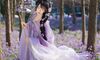 紫色花海｜淡紫汉服花伞团扇拍出仙气古风