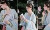 浅蓝绣花宋制汉服园林夜拍：6个姿势拍出温婉书香古风照